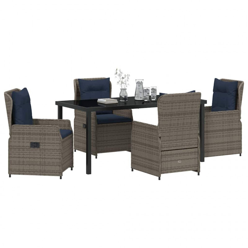 Zestaw do jadalni w ogrodzie 5 pcs Szary Polirattan