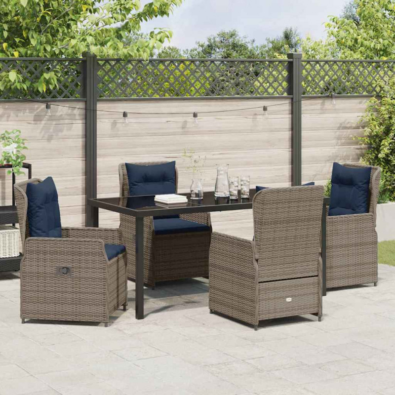 Zestaw do jadalni w ogrodzie 5 pcs Szary Polirattan
