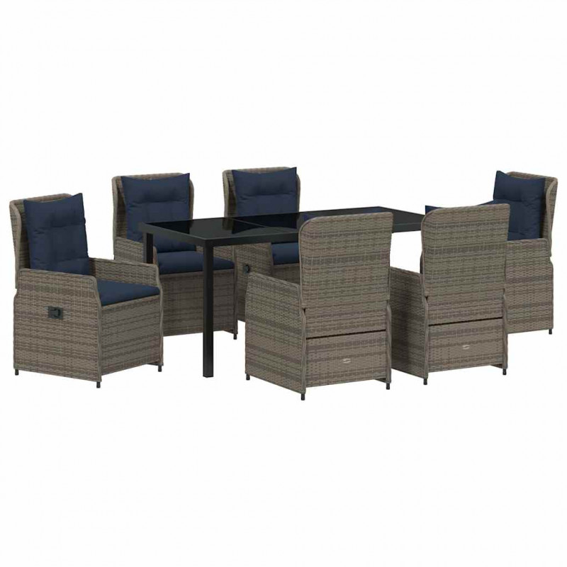 Zestaw do jadalni w ogrodzie 7 pcs Szary Polirattan