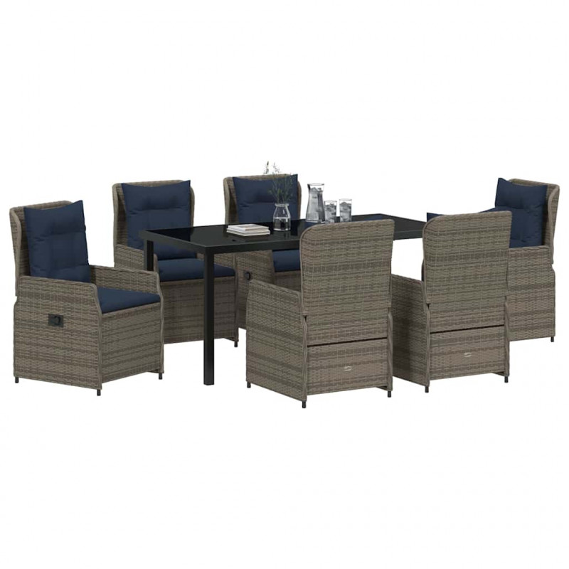 Zestaw do jadalni w ogrodzie 7 pcs Szary Polirattan