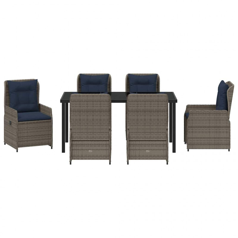 Zestaw do jadalni w ogrodzie 7 pcs Szary Polirattan