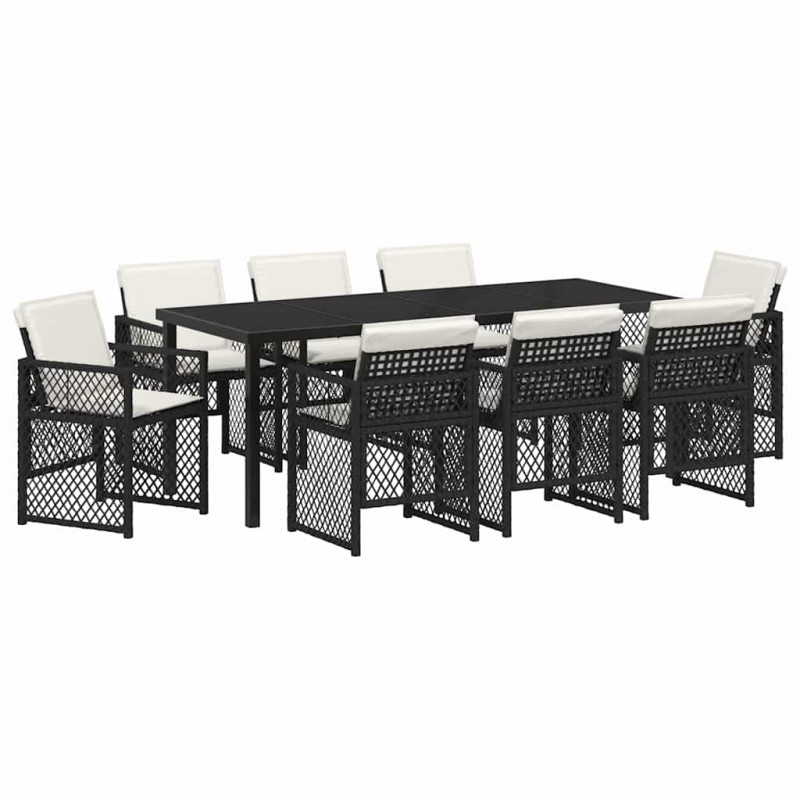 Zestaw do jadalni w ogrodzie 9 pcs Czarny polirattan