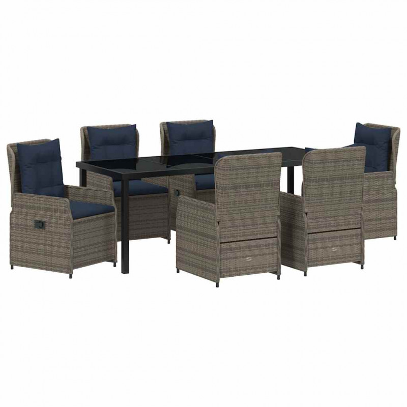 Zestaw do jadalni w ogrodzie 7 pcs Szary Polirattan