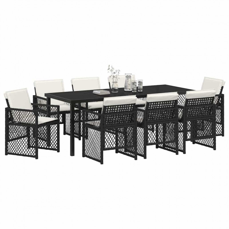Zestaw do jadalni w ogrodzie 9 pcs Czarny polirattan