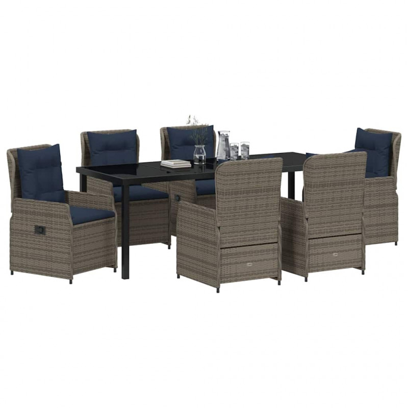 Zestaw do jadalni w ogrodzie 7 pcs Szary Polirattan