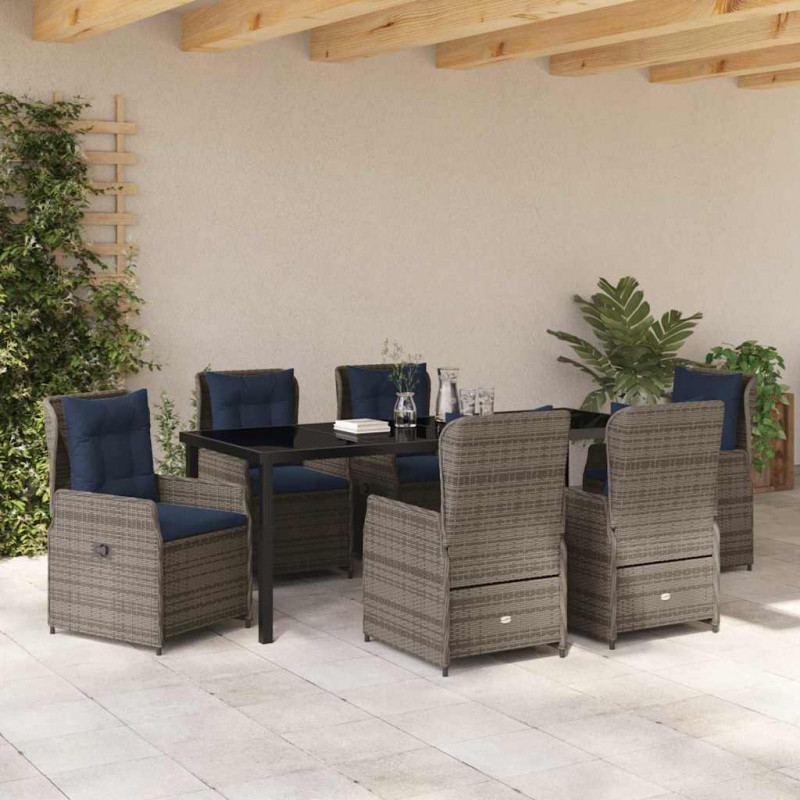 Zestaw do jadalni w ogrodzie 7 pcs Szary Polirattan
