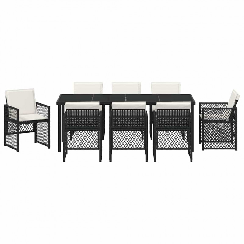 Zestaw do jadalni w ogrodzie 9 pcs Czarny polirattan