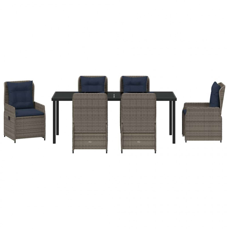 Zestaw do jadalni w ogrodzie 7 pcs Szary Polirattan