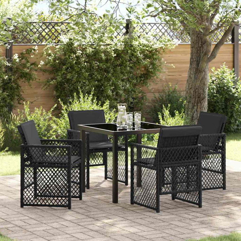 Zestaw do jadalni w ogrodzie 5 pcs Czarny polirattan