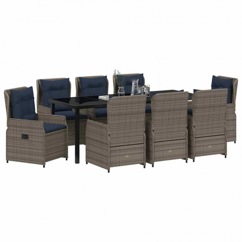 Zestaw do jadalni w ogrodzie 9 pcs Szary Polirattan