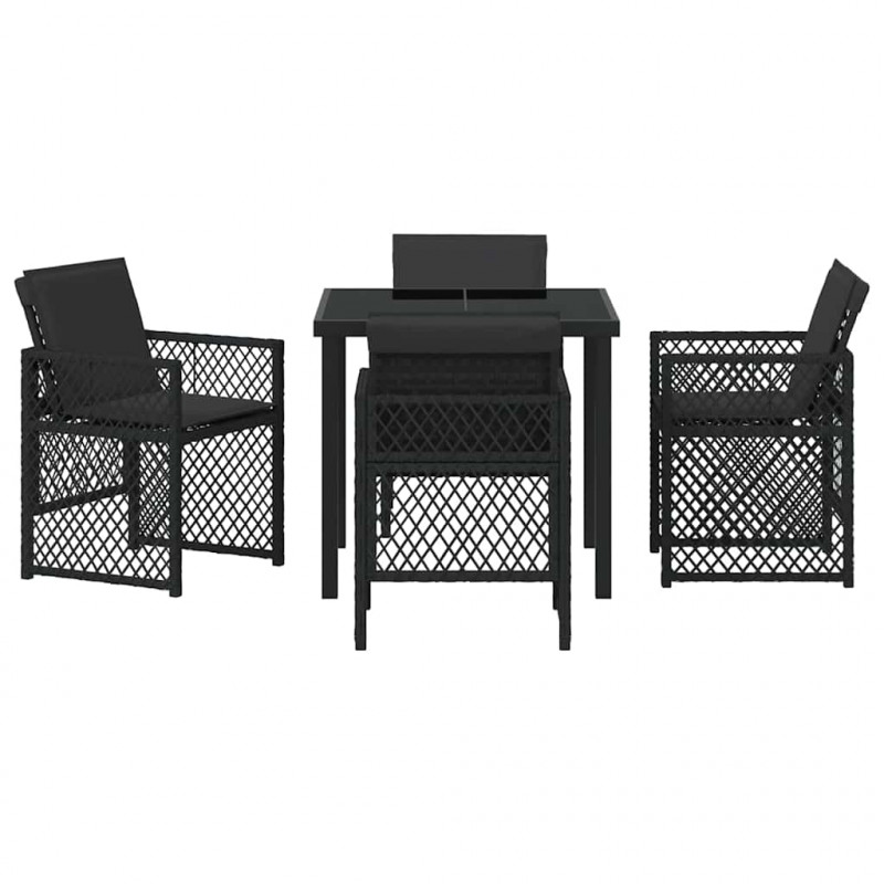 Zestaw do jadalni w ogrodzie 5 pcs Czarny polirattan
