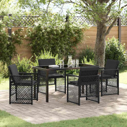Zestaw do jadalni w ogrodzie 5 pcs Czarny polirattan