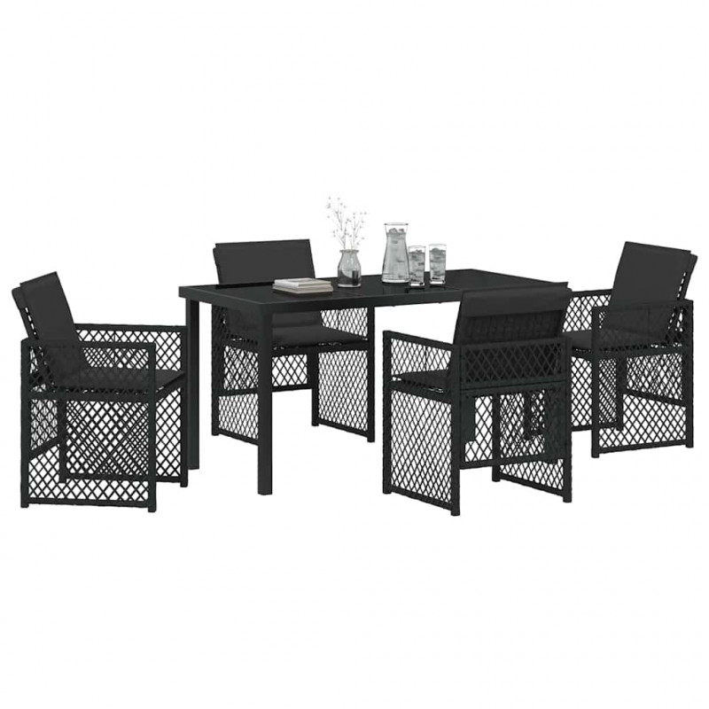 Zestaw do jadalni w ogrodzie 5 pcs Czarny polirattan