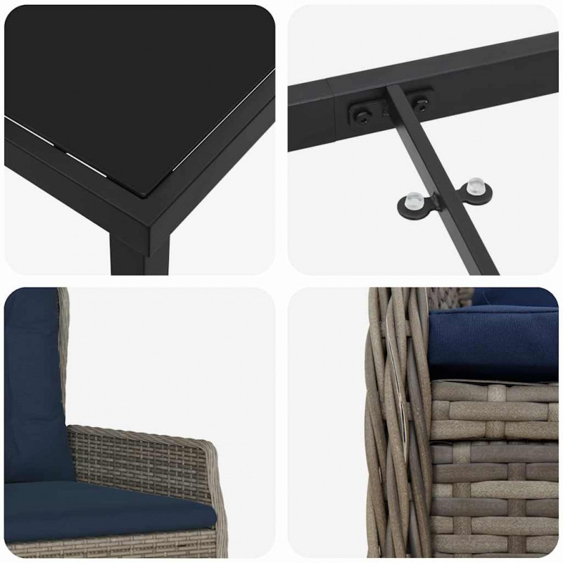 Zestaw do jadalni w ogrodzie 9 pcs Szary Polirattan