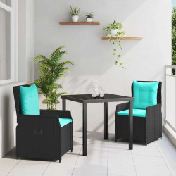 Zestaw do jadalni w ogrodzie 3 pcs Czarny Polirattan