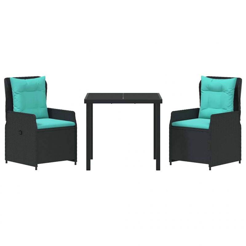 Zestaw do jadalni w ogrodzie 3 pcs Czarny Polirattan