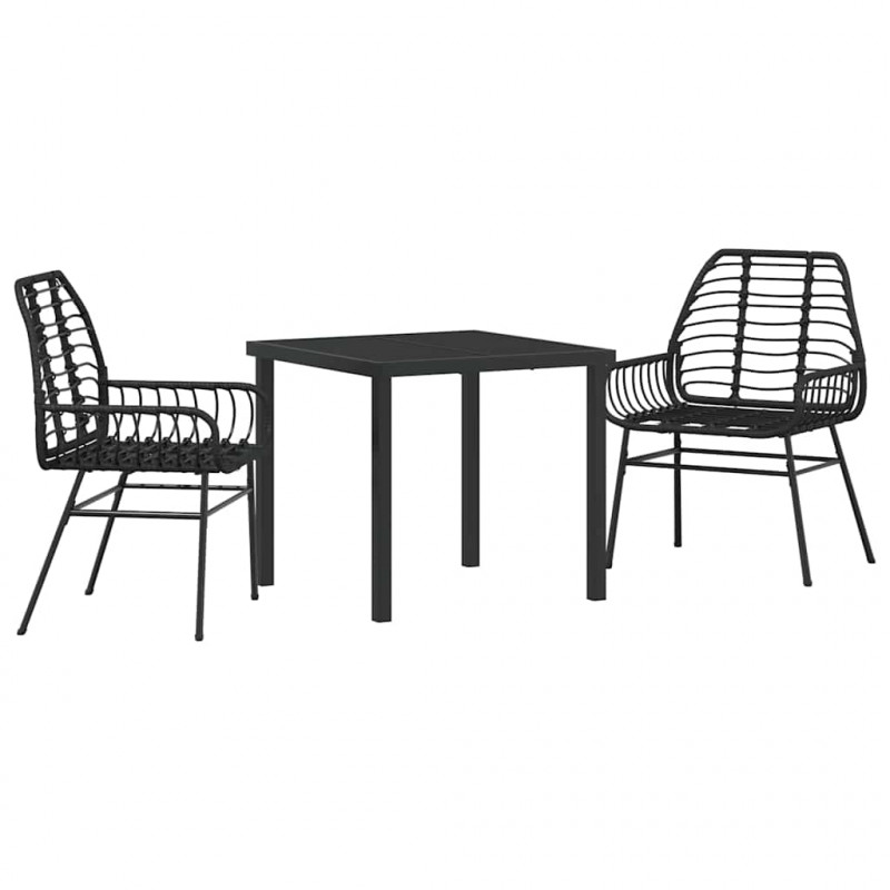 Zestaw do jadalni w ogrodzie 3 pcs Czarny polirattan