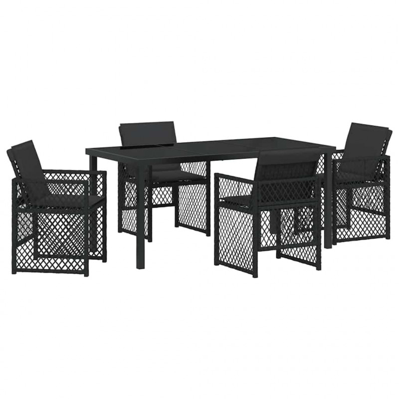 Zestaw do jadalni w ogrodzie 5 pcs Czarny polirattan