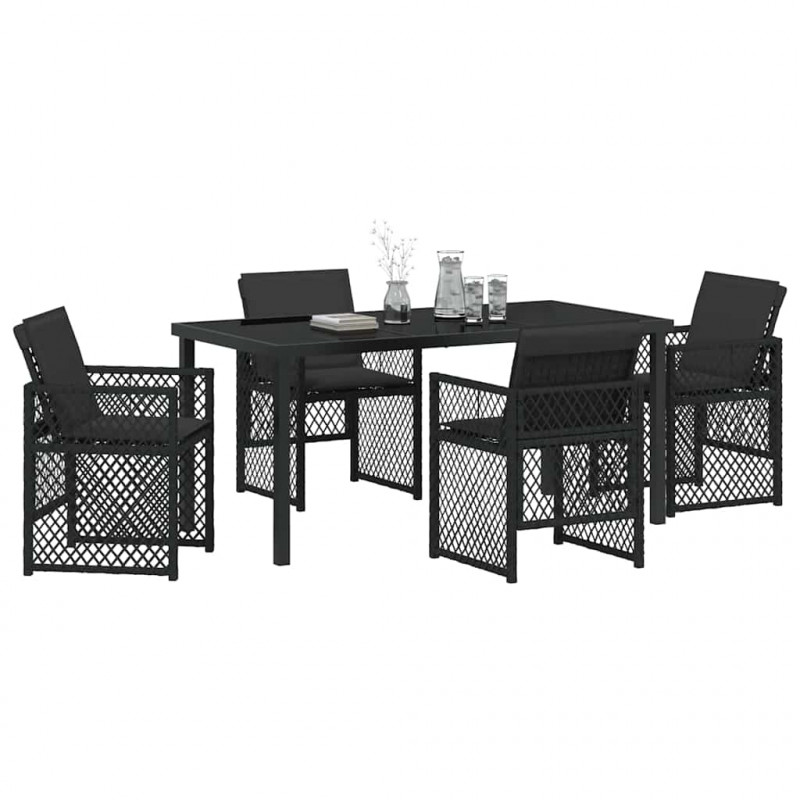 Zestaw do jadalni w ogrodzie 5 pcs Czarny polirattan