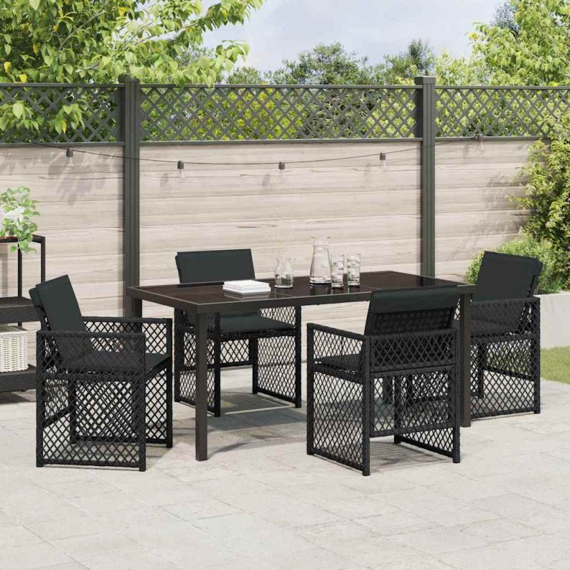 Zestaw do jadalni w ogrodzie 5 pcs Czarny polirattan