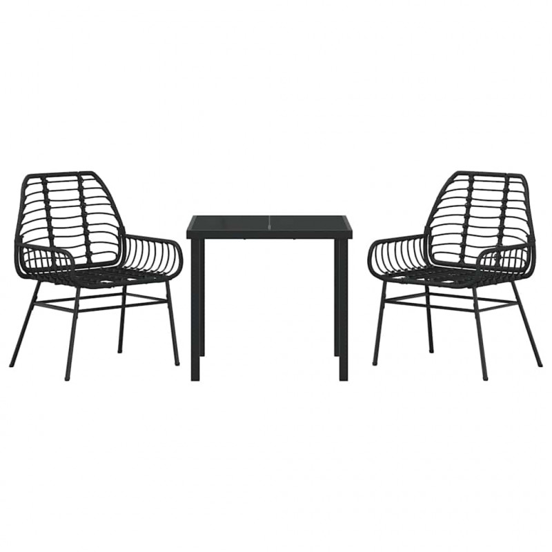 Zestaw do jadalni w ogrodzie 3 pcs Czarny polirattan