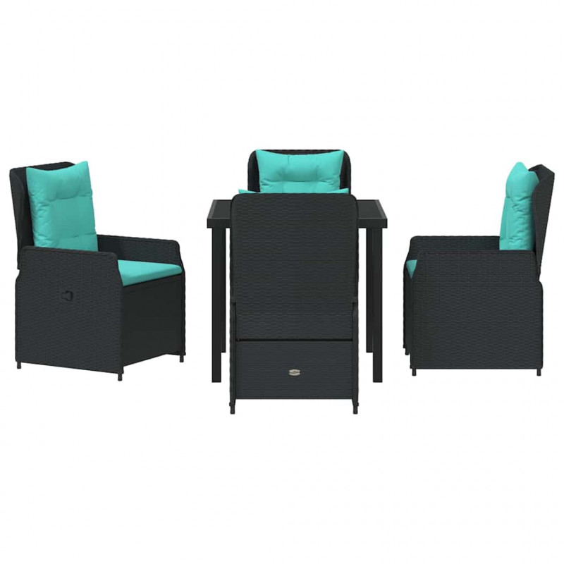 Zestaw do jadalni w ogrodzie 5 pcs Czarny Polirattan