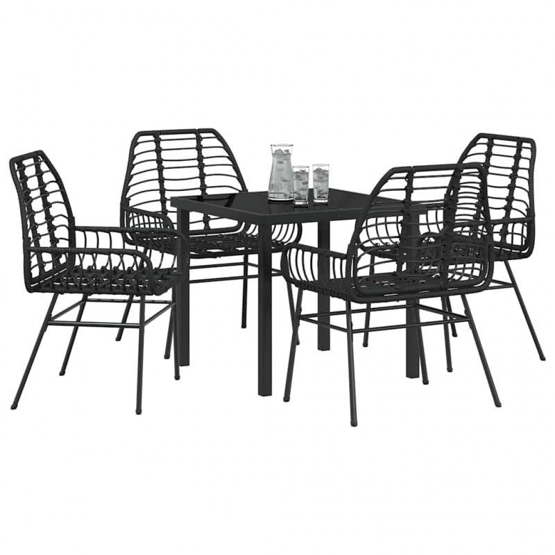Zestaw do jadalni w ogrodzie 5 pcs Czarny polirattan
