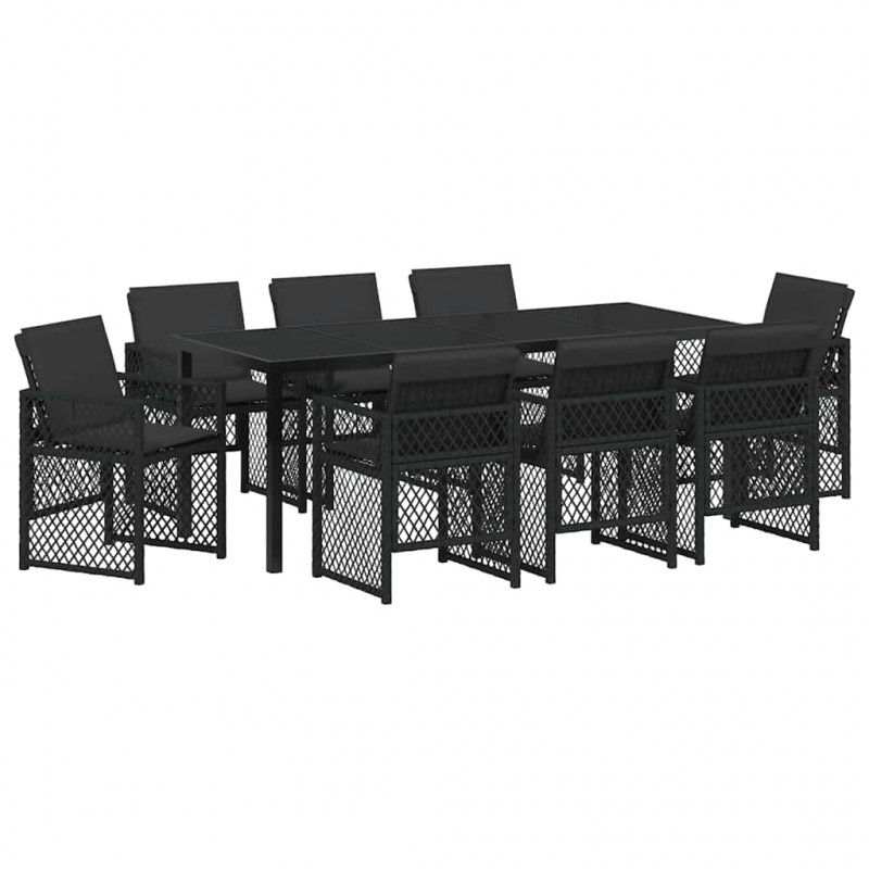 Zestaw do jadalni w ogrodzie 9 pcs Czarny polirattan