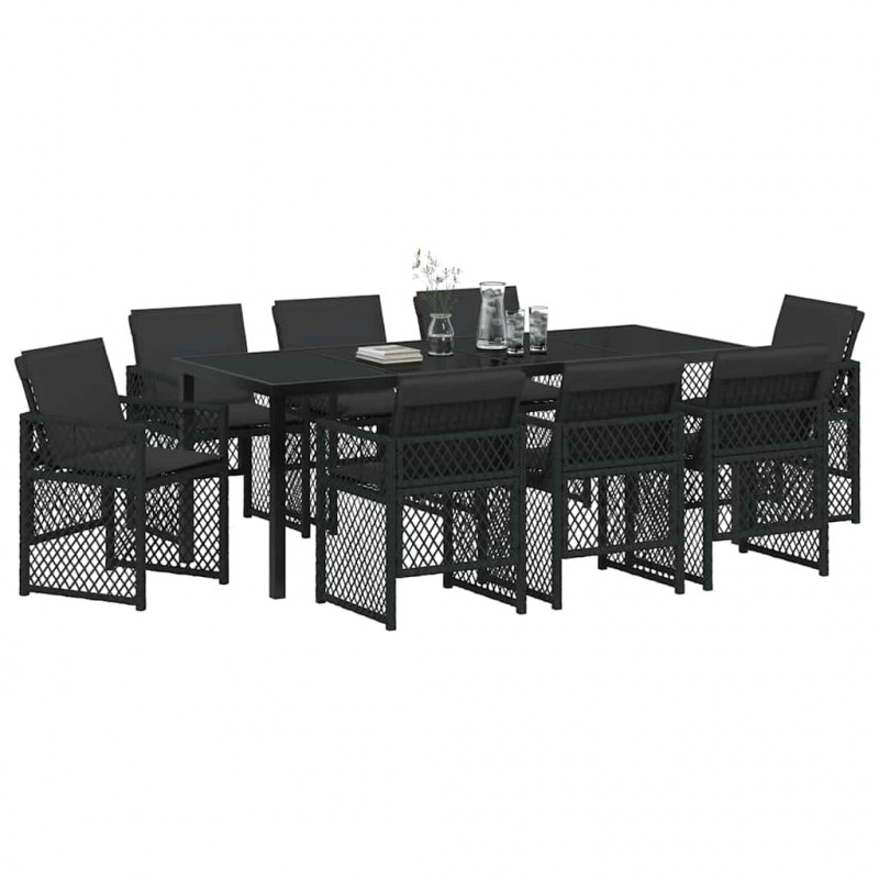 Zestaw do jadalni w ogrodzie 9 pcs Czarny polirattan