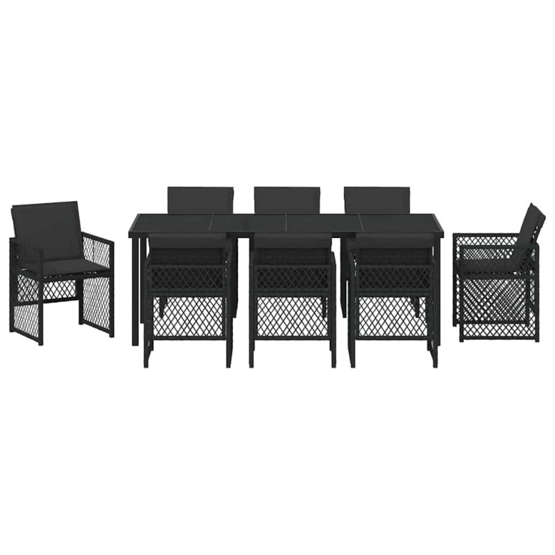 Zestaw do jadalni w ogrodzie 9 pcs Czarny polirattan