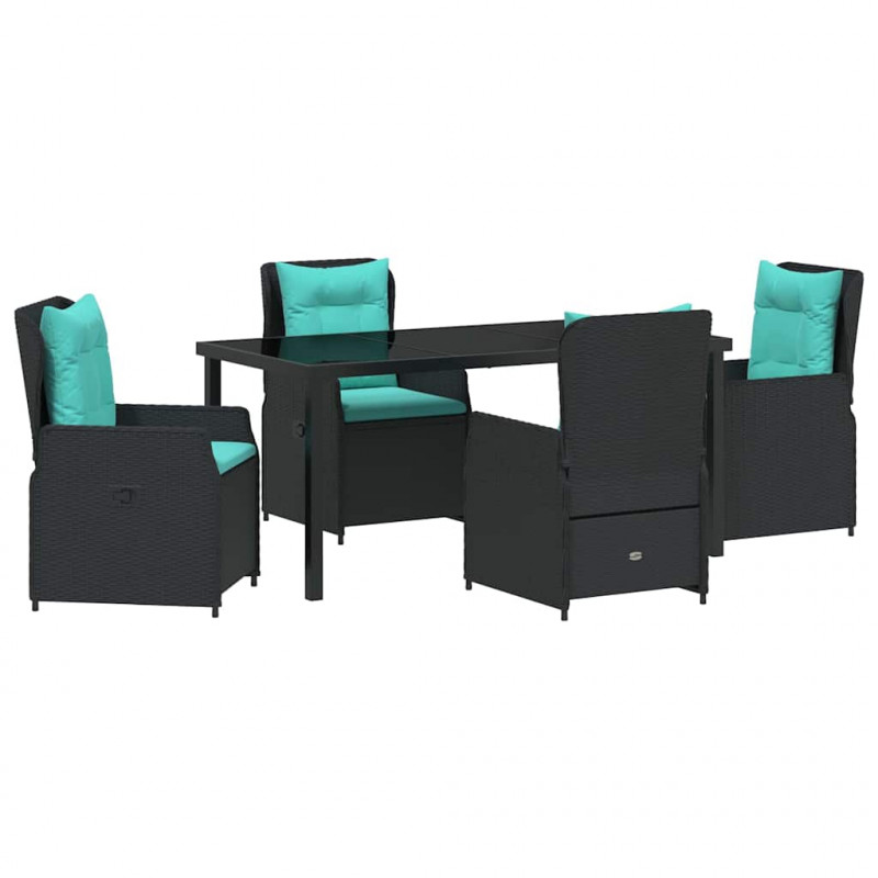 Zestaw do jadalni w ogrodzie 5 pcs Czarny Polirattan