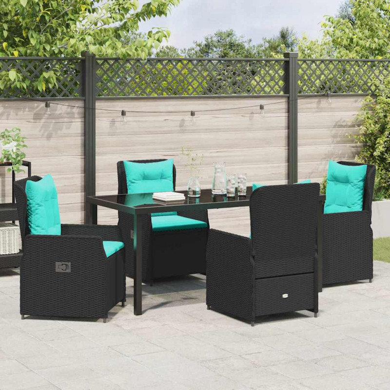 Zestaw do jadalni w ogrodzie 5 pcs Czarny Polirattan