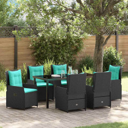 Zestaw do jadalni w ogrodzie 7 pcs Czarny Polirattan