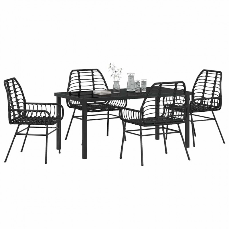 Zestaw do jadalni w ogrodzie 5 pcs Czarny polirattan