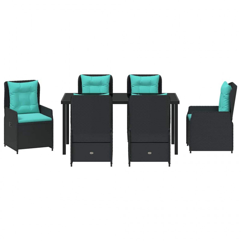 Zestaw do jadalni w ogrodzie 7 pcs Czarny Polirattan
