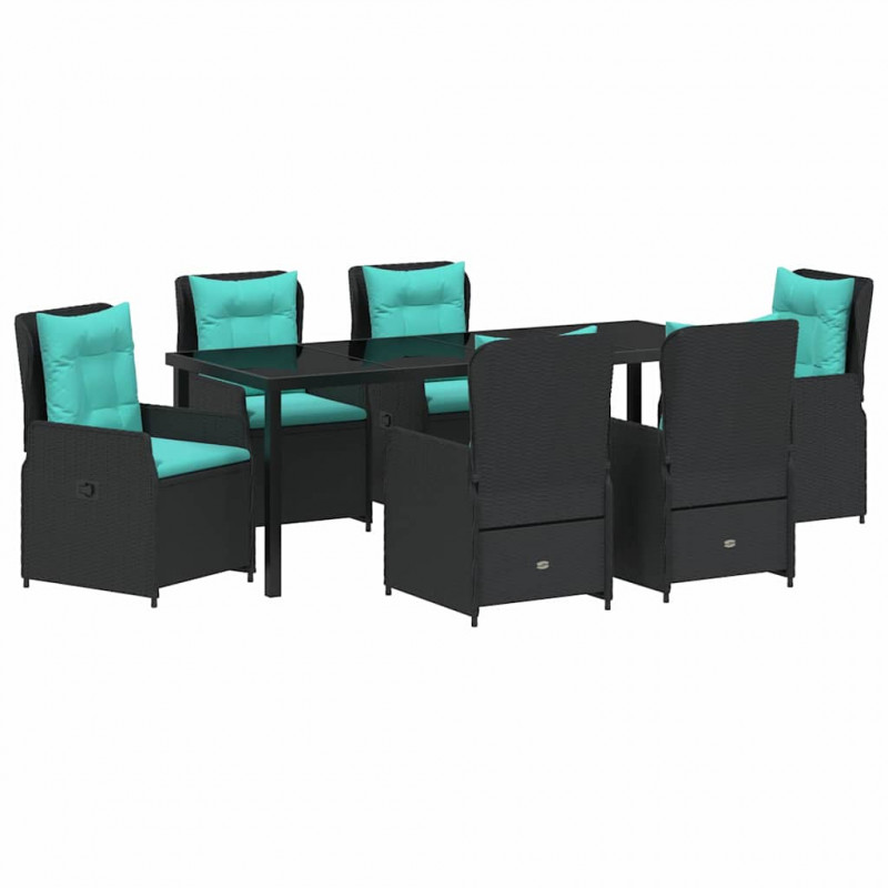 Zestaw do jadalni w ogrodzie 7 pcs Czarny Polirattan