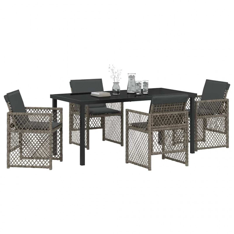 Zestaw do jadalni w ogrodzie 5 pcs Szary polirattan