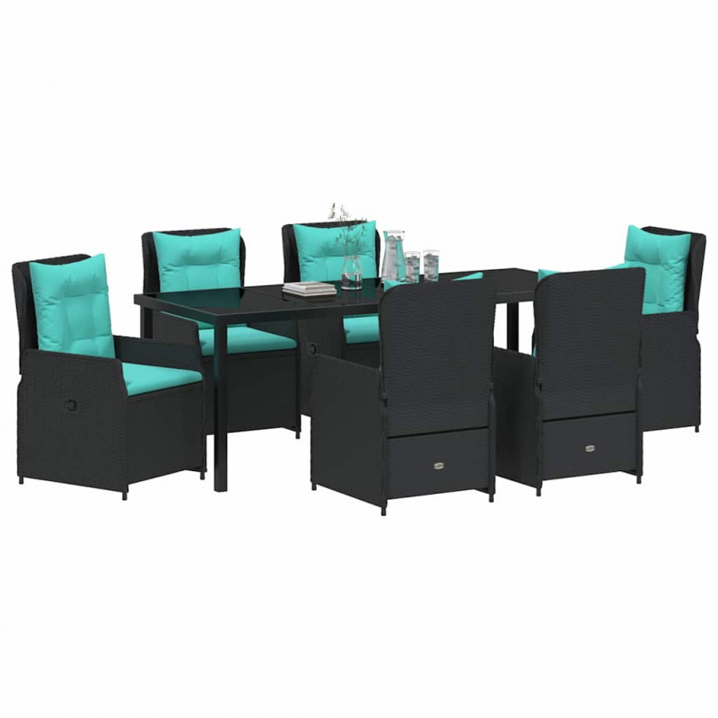 Zestaw do jadalni w ogrodzie 7 pcs Czarny Polirattan