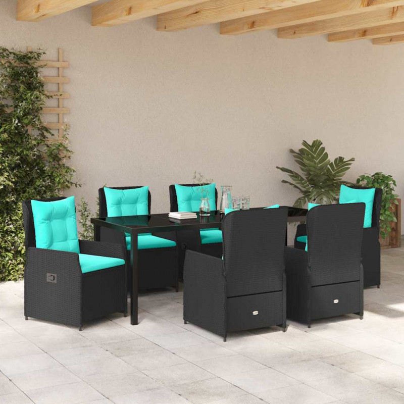 Zestaw do jadalni w ogrodzie 7 pcs Czarny Polirattan