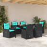 Zestaw do jadalni w ogrodzie 7 pcs Czarny Polirattan