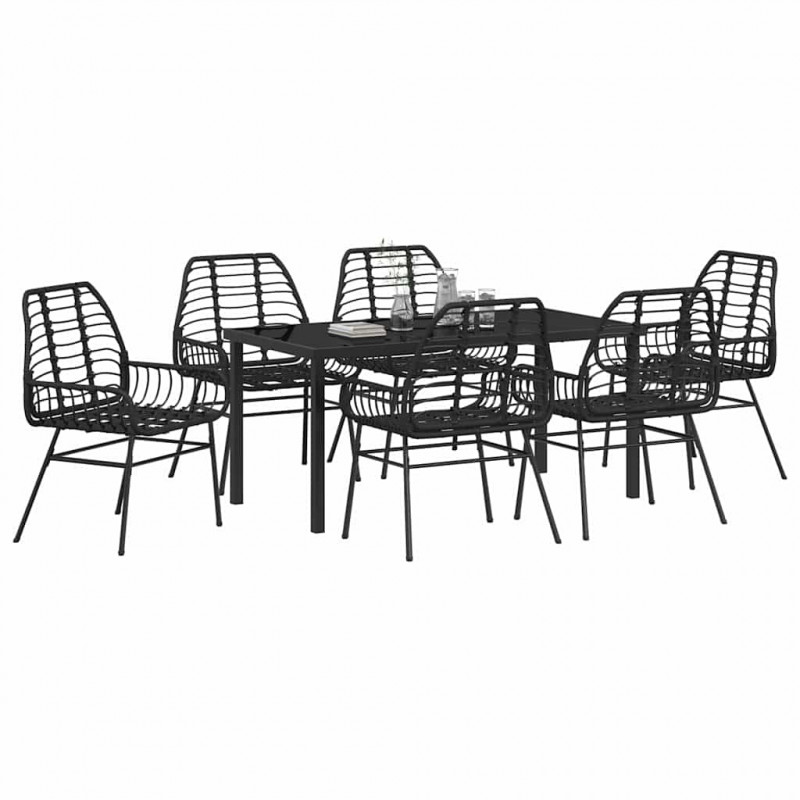 Zestaw do jadalni w ogrodzie 7 pcs Czarny polirattan