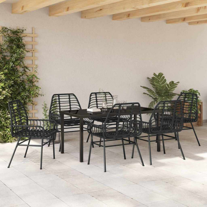 Zestaw do jadalni w ogrodzie 7 pcs Czarny polirattan