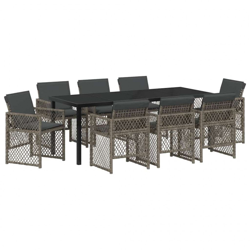 Zestaw do jadalni w ogrodzie 9 pcs Szary polirattan