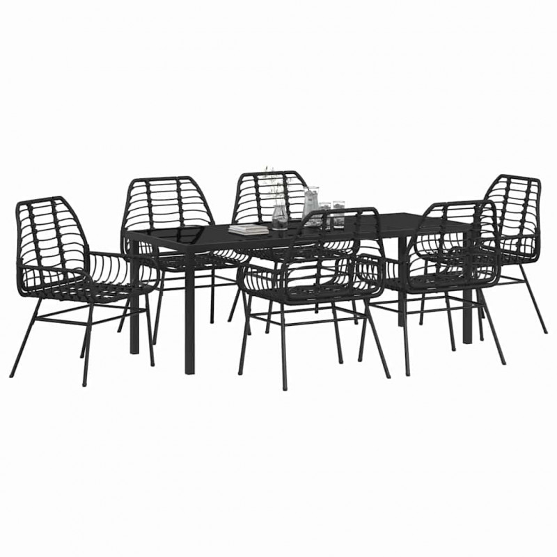 Zestaw do jadalni w ogrodzie 7 pcs Czarny polirattan