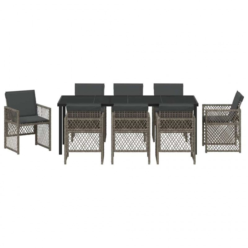 Zestaw do jadalni w ogrodzie 9 pcs Szary polirattan
