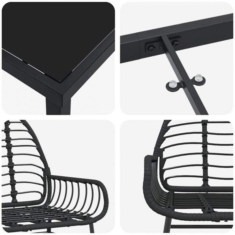 Zestaw do jadalni w ogrodzie 7 pcs Czarny polirattan