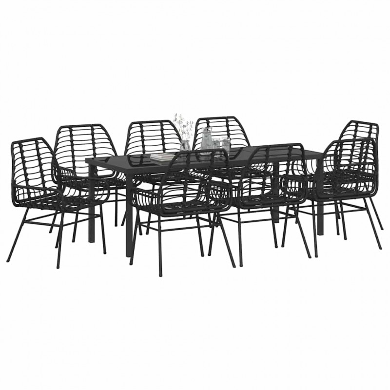 Zestaw do jadalni w ogrodzie 9 pcs Czarny polirattan