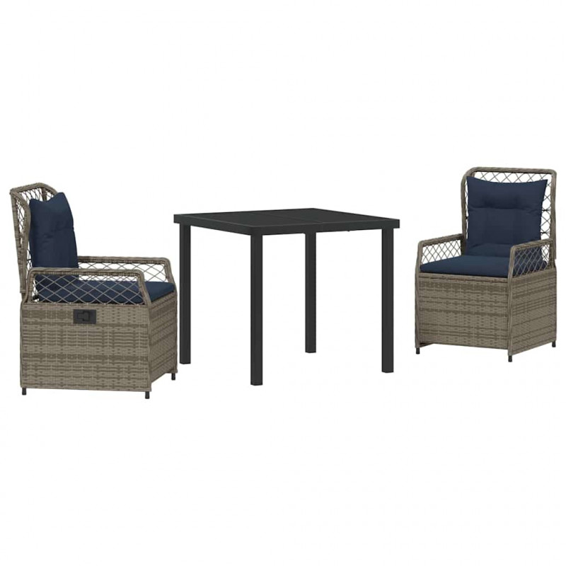 Zestaw do jadalni w ogrodzie 3 pcs Szary polirattan