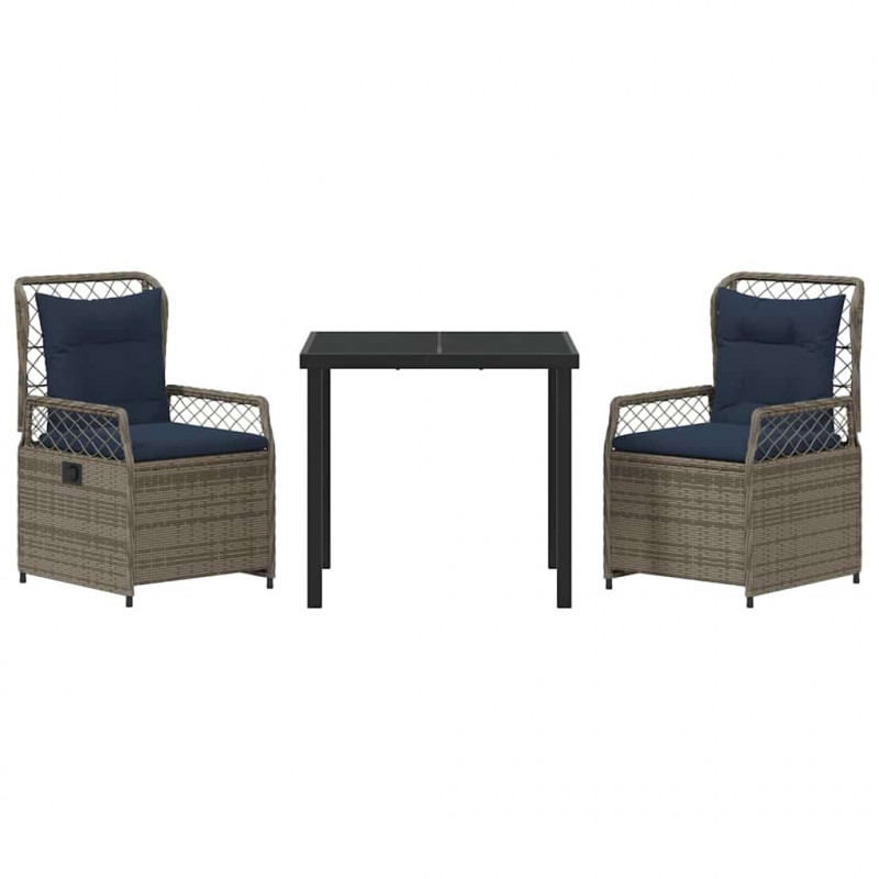 Zestaw do jadalni w ogrodzie 3 pcs Szary polirattan