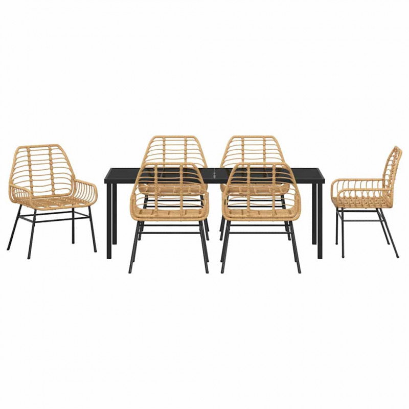 Zestaw do jadalni w ogrodzie 7 pcs Brązowy polirattan